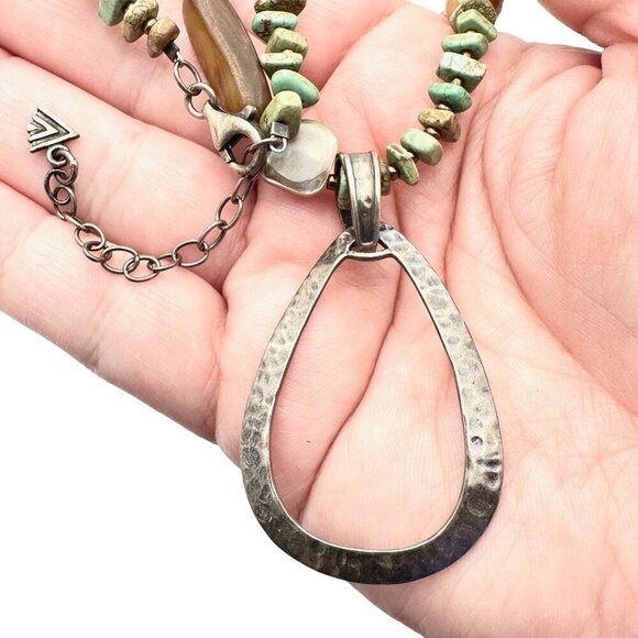 Silpada Womens Necklace Sterling Silver Green Blue Howlite Pearl Abalone Wood - Picture 1 of 4